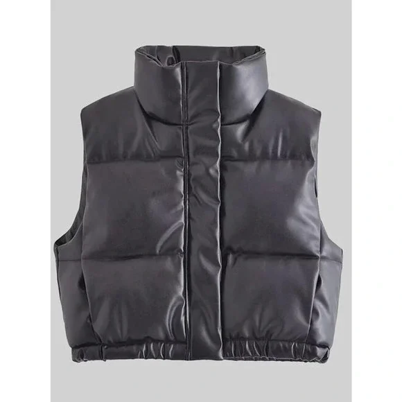 Vegan Leather Puffer Vest - Picture 4 of 11